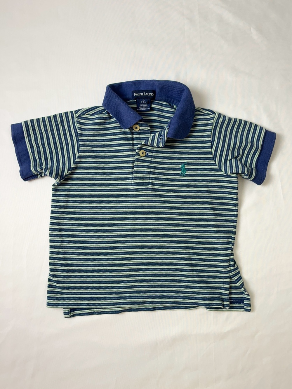 Ralph Lauren Y2K Blue Green Striped Polo Vintage Shirt 18-24M XL